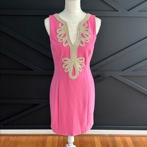 Lilly Pulitzer Pink Dress with Gold Accents, Size Medium